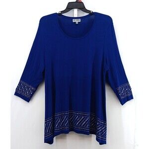 JM Collection Blouse Womens Size XL Blue Beaded Scoop Neck Casual Tunic Top